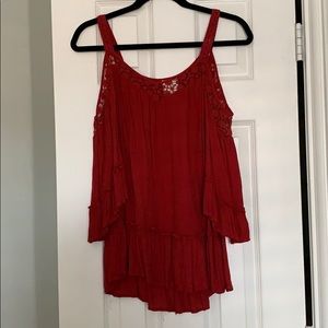 Red Cold Shoulder Top